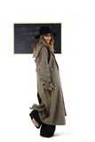 Cappotto Lungo a Pied-de-poule Elegante con Cintura in Vita
