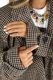Cappotto Lungo a Pied-de-poule Elegante con Cintura in Vita