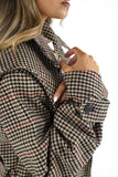 Cappotto Lungo a Pied-de-poule Elegante con Cintura in Vita