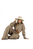 Completo due pezzi tortora giacca cropped e pantaloni palazzo