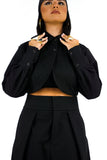Completo Due Pezzi Lumina Nero Giacca Cropped e Pantaloni Palazzo Taglia Unica