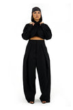 Completo Due Pezzi Lumina Nero Giacca Cropped e Pantaloni Palazzo Taglia Unica