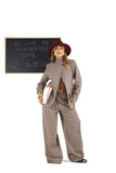 Completo Due Pezzi Donna in Cotone Micro Quadri con Giacca Asimmetrica e Pantaloni Wide Leg
