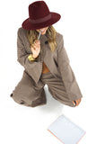 Completo Due Pezzi Donna in Cotone Micro Quadri con Giacca Asimmetrica e Pantaloni Wide Leg