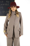 Completo Due Pezzi Donna in Cotone Micro Quadri con Giacca Asimmetrica e Pantaloni Wide Leg