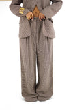 Completo Due Pezzi Donna in Cotone Micro Quadri con Giacca Asimmetrica e Pantaloni Wide Leg