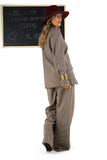 Completo Due Pezzi Donna in Cotone Micro Quadri con Giacca Asimmetrica e Pantaloni Wide Leg