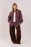 CAMICIA PERLA BORDEAUX CELESTE OVERSIZE RIGATA CON SPALLINE IMBOTTITE TAGLIA UNICA JUST WEST