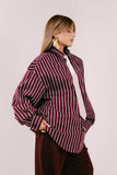 CAMICIA PERLA BORDEAUX CELESTE OVERSIZE RIGATA CON SPALLINE IMBOTTITE TAGLIA UNICA JUST WEST