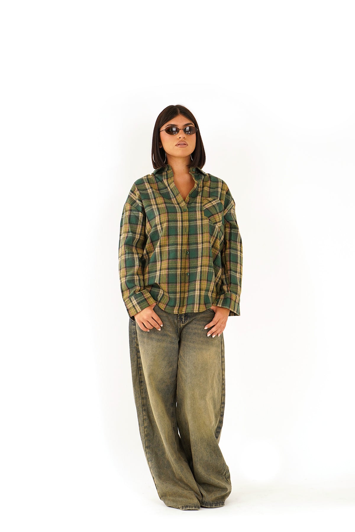 Camicia a Quadri Oversize Donna Motif Tartan