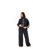 Tuta due pezzi chiusura alamaro felpa collo alto e pantaloni wide leg blu