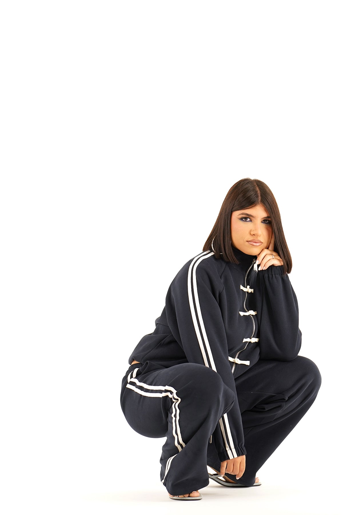 Tuta due pezzi chiusura alamaro Felpa Collo Alto e Pantaloni Wide Leg