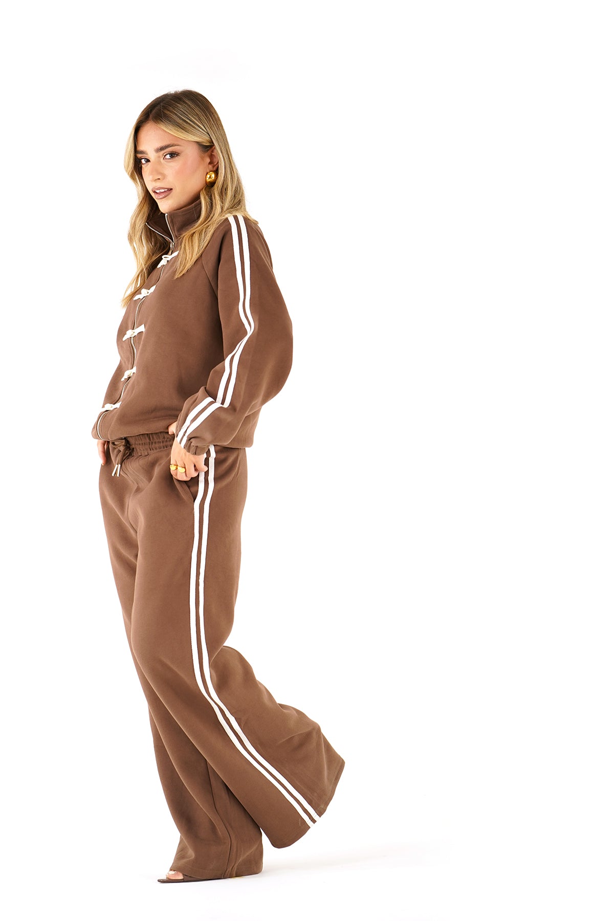 Tuta due pezzi chiusura alamaro Felpa Collo Alto e Pantaloni Wide Leg