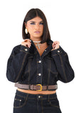 Coordinato in jeans giacca cropped e jeans wide leg blu black