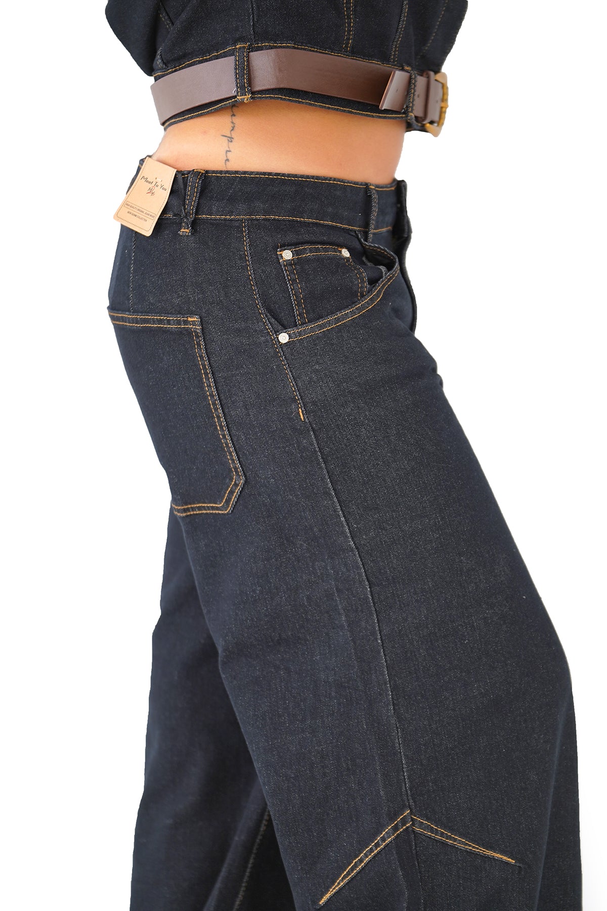 Coordinato in jeans Giacca Cropped e Jeans Wide Leg