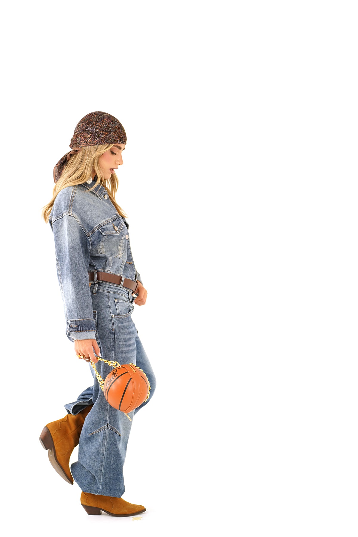 Coordinato in jeans Giacca Cropped e Jeans Wide Leg