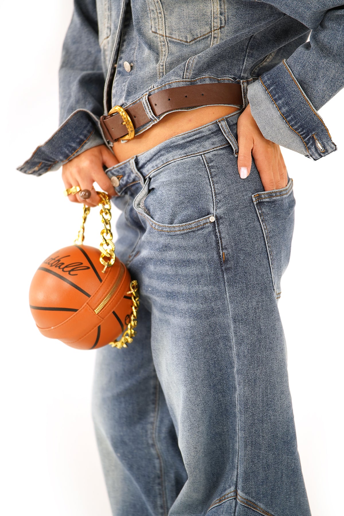 Coordinato in jeans Giacca Cropped e Jeans Wide Leg