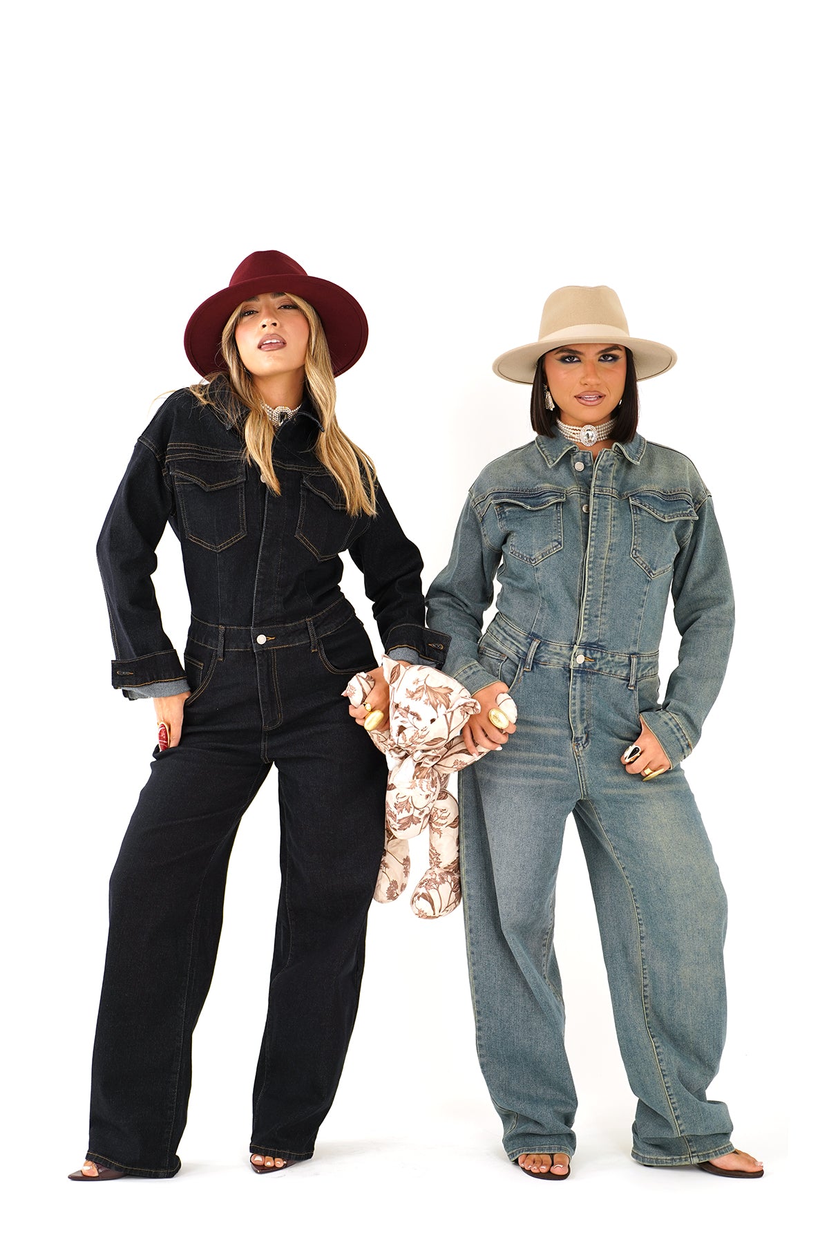 Tutone in jeans Wide Leg Jumpsuit Elegante con Zip