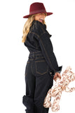 Tutone in jeans wide leg jumpsuit apertura con bottoni blu black