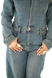 Tutone in jeans Wide leg jumpsuit apertura con bottoni denim