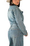 Tutone in jeans Wide leg jumpsuit apertura con bottoni denim