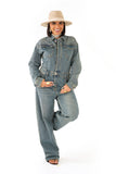 Tutone in jeans Wide Leg Jumpsuit Elegante con Zip