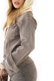 Tutone in jeans Wide leg jumpsuit apertura con bottoni grey