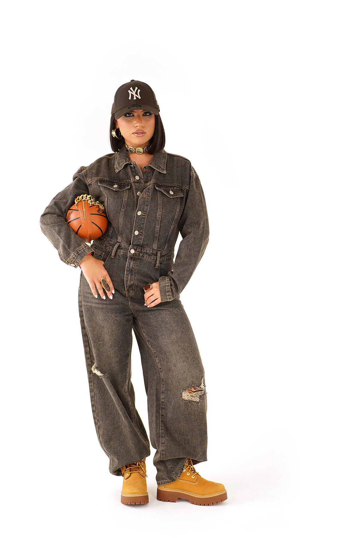 Tuta Jumpsuit in denim con strappi