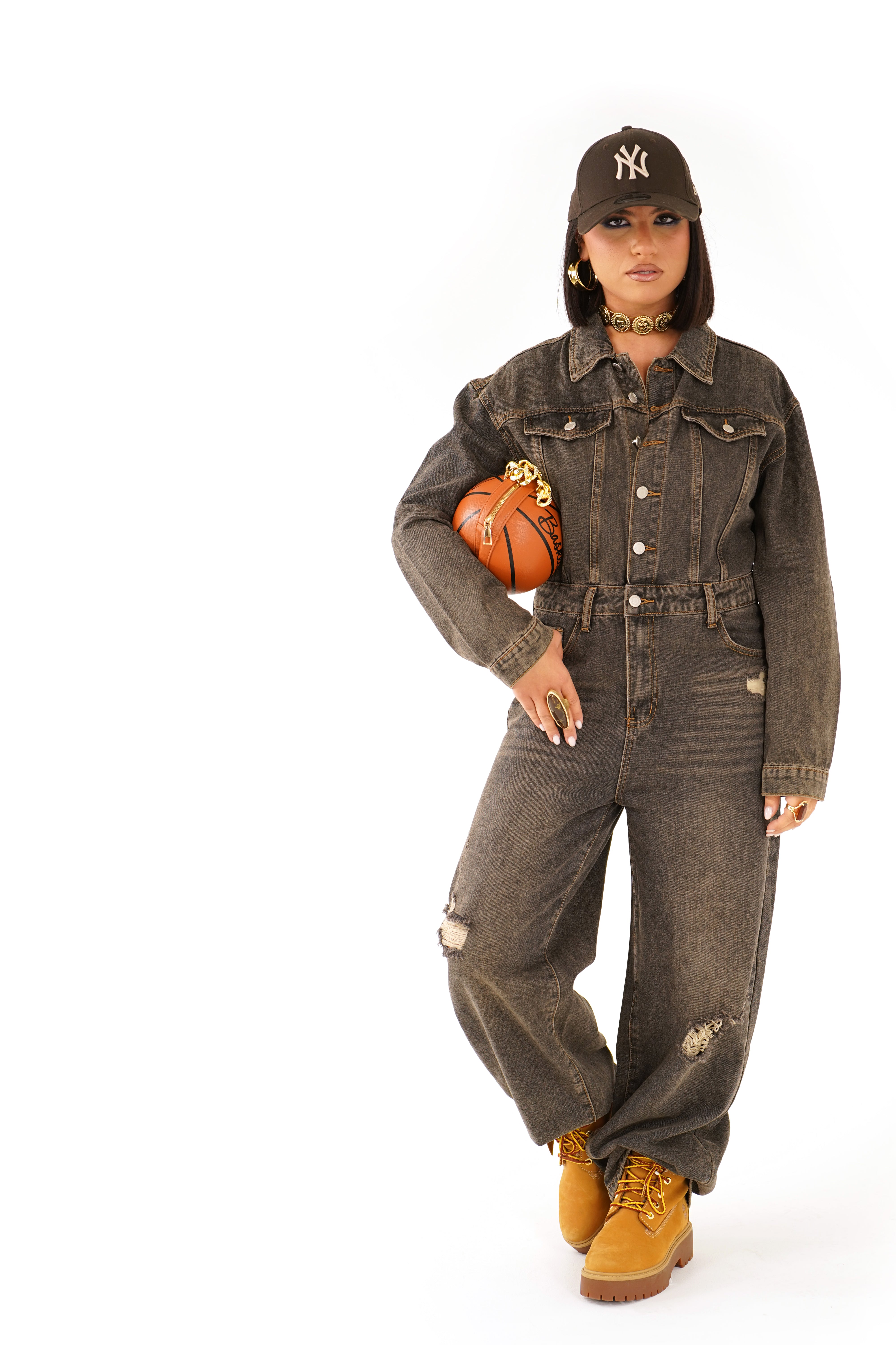 Tuta Jumpsuit in denim con strappi