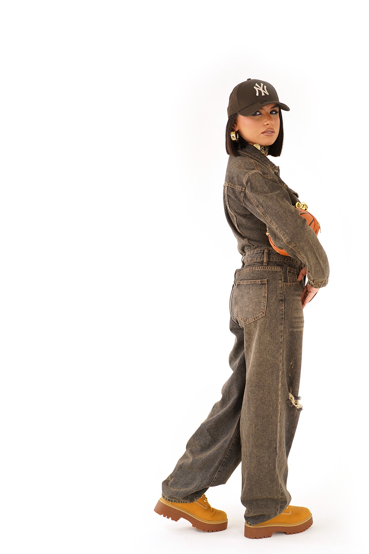 Tuta Jumpsuit in denim con strappi