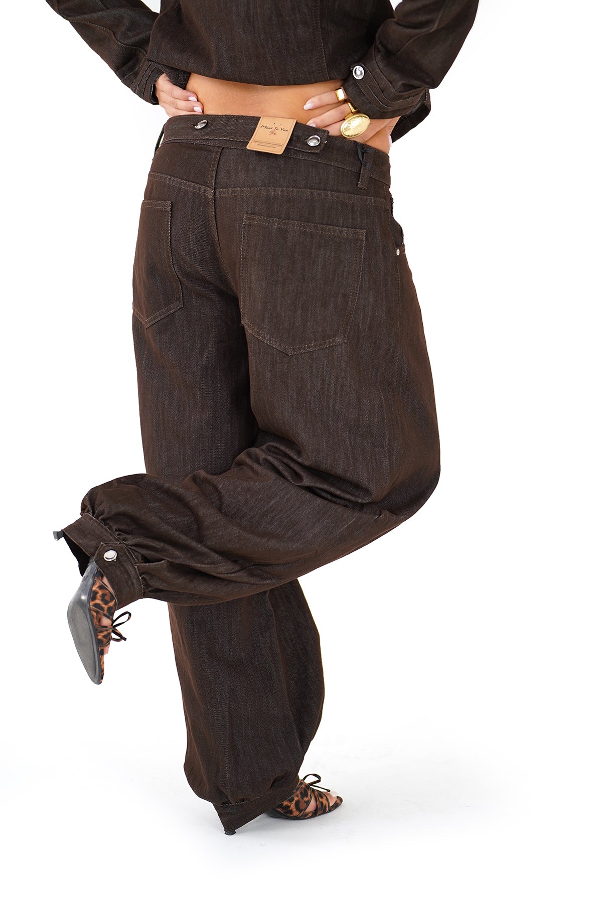 Coordinato denim circense giacca corta e pantaloni wide leg