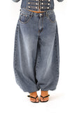 Coordinato denim circense giacca corta e pantaloni wide leg denim
