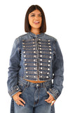 Coordinato denim circense giacca corta e pantaloni wide leg denim