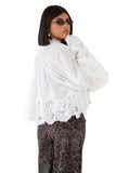 Blusa crop boho chic con maniche in pizzo a campana bianco