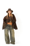 Blusa crop boho chic con maniche in pizzo a campana