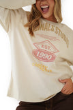 T shirt manica lunga taglia unica con spalline e stampa beige