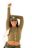 T-SHIRT CROP KAIA VERDE MILITARE