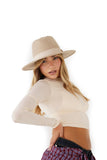 T shirt crop manica lunga elasticizzata aderente beige