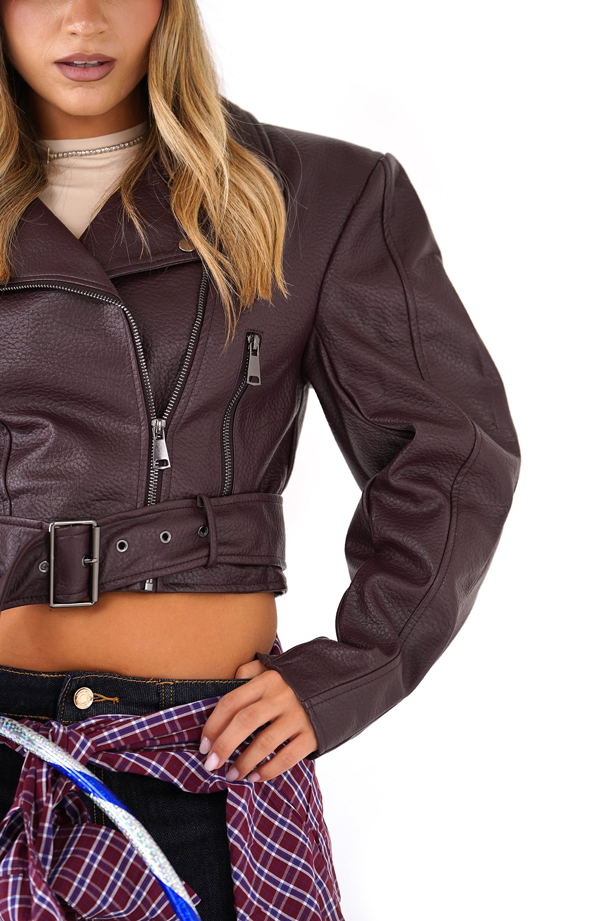 Giacca chiodo in ecopelle con spalline