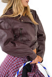 Giacca chiodo in ecopelle con spalline