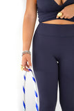 Leggings donna elasticizzati con staffa effetto second skin blu