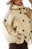 Trench corto doppio petto con collo alto e bottoni beige