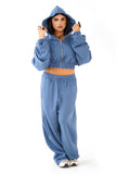 TUTA CALLIOPE BLU CLAIR CON CAPPUCCIO E MANICHE ARRICCIATE