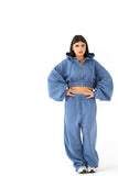 TUTA CALLIOPE BLU CLAIR CON CAPPUCCIO E MANICHE ARRICCIATE