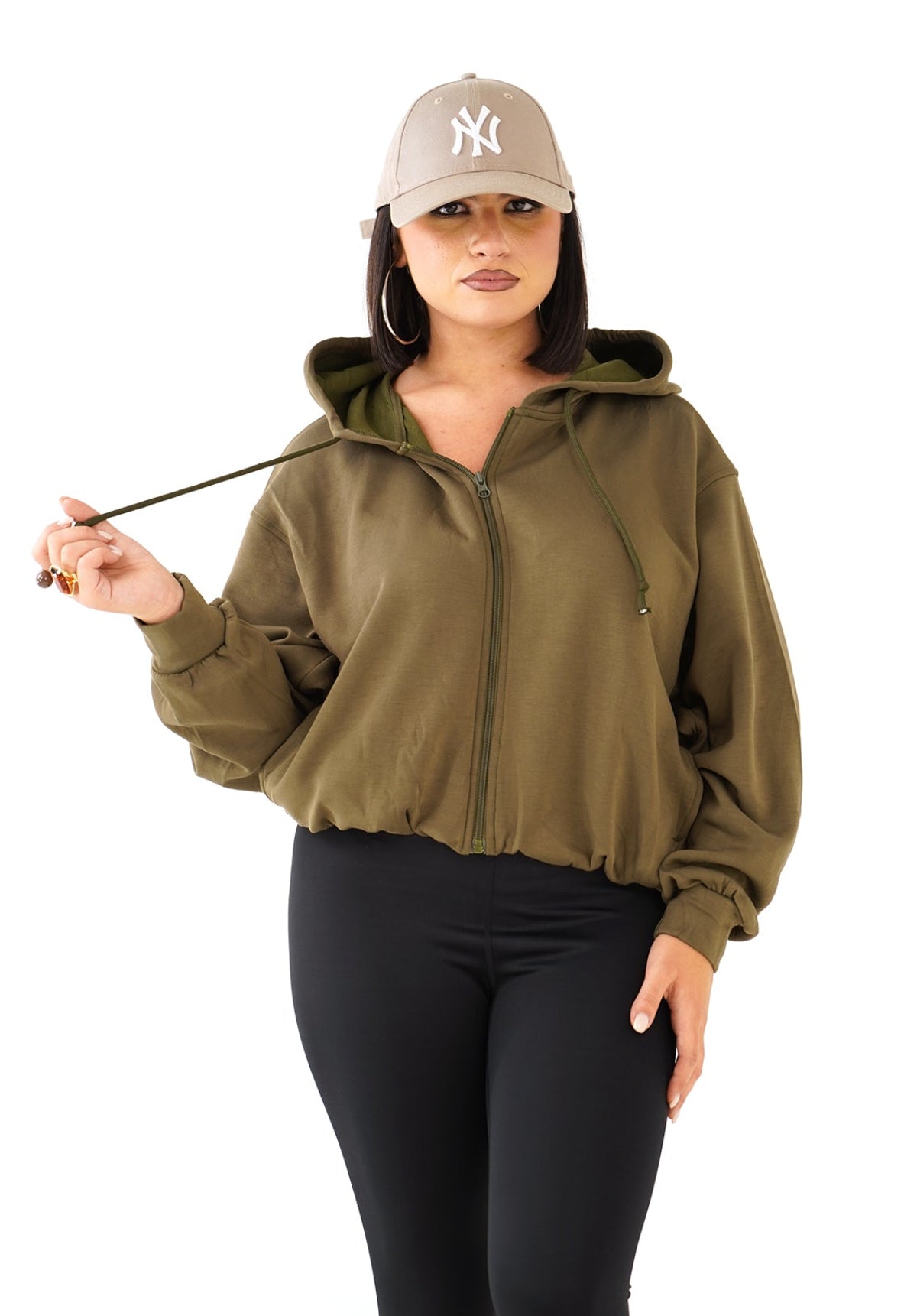 FELPA JULIA VERDE MILITARE CON CAPPUCCIO