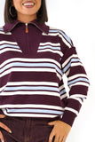 MAGLIONCINO ALMA RIGATO BORDEAUX/CELESTE CON ZIP