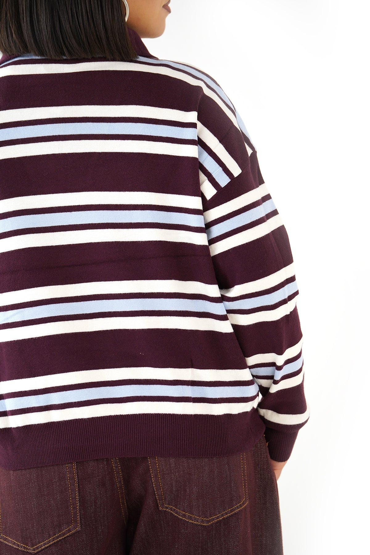 MAGLIONCINO ALMA RIGATO BORDEAUX/CELESTE CON ZIP