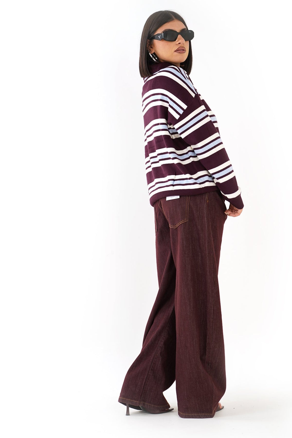 MAGLIONCINO ALMA RIGATO BORDEAUX/CELESTE CON ZIP