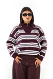 MAGLIONCINO ALMA RIGATO BORDEAUX/CELESTE CON ZIP