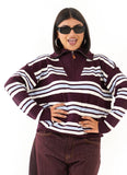 MAGLIONCINO ALMA RIGATO BORDEAUX/CELESTE CON ZIP